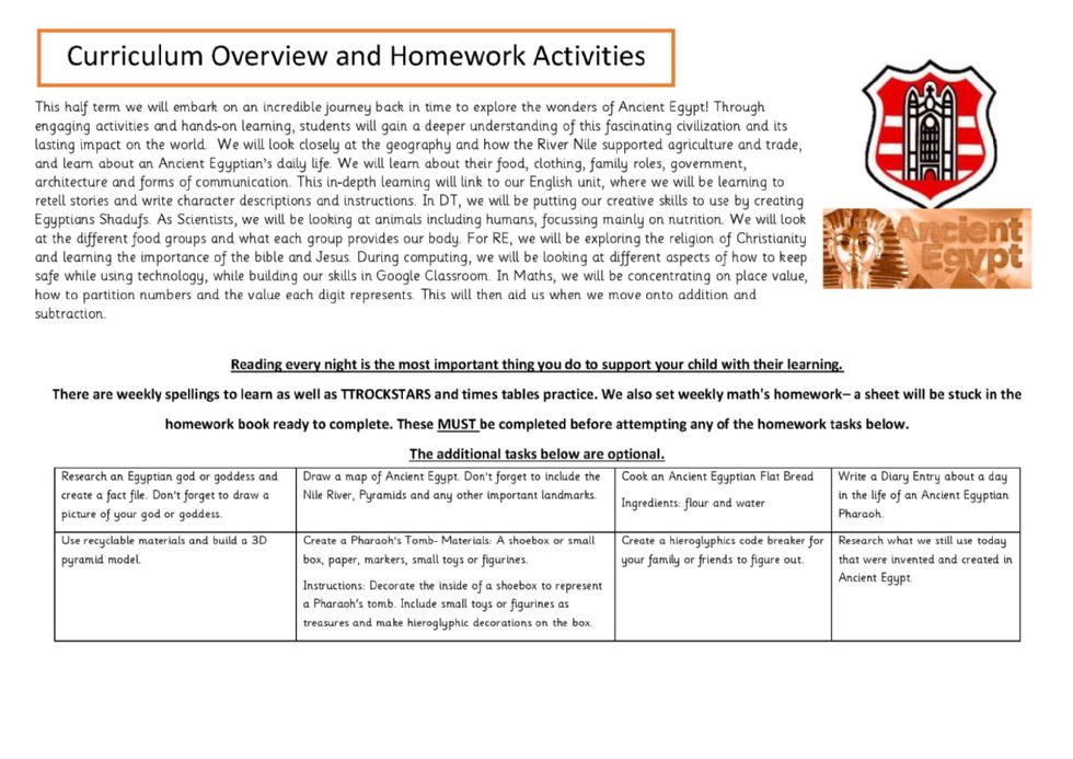 Year 3 and 4 Curriculum Overview and Home Learning 