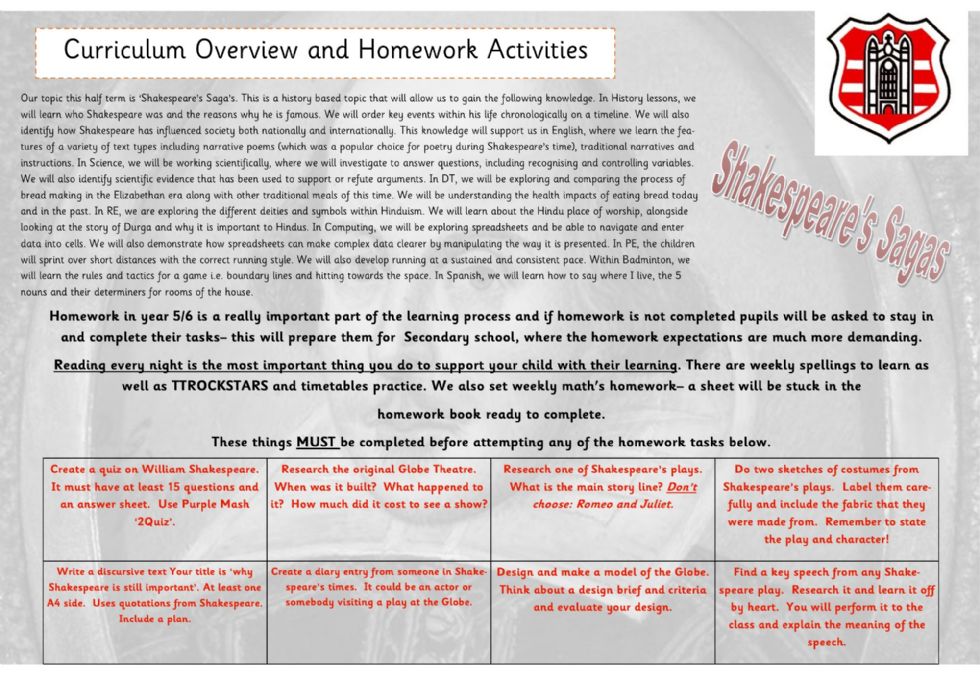 Year 5 & 6 Curriculum Overview and Homework Activities