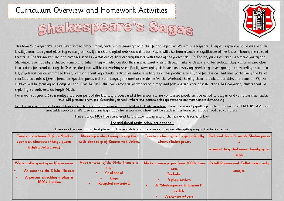 Year 5 & 6 Curriculum Overview and Homework Activities 